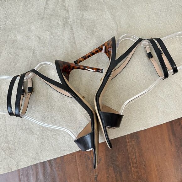 DIANE VON FURSTENBERG Vera Simple Strap Leather Heels Black Calf Leather - Picture 5 of 11